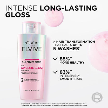 L'Oréal Paris Elvive Glycolic Gloss Shampoo, 2 x 200ml