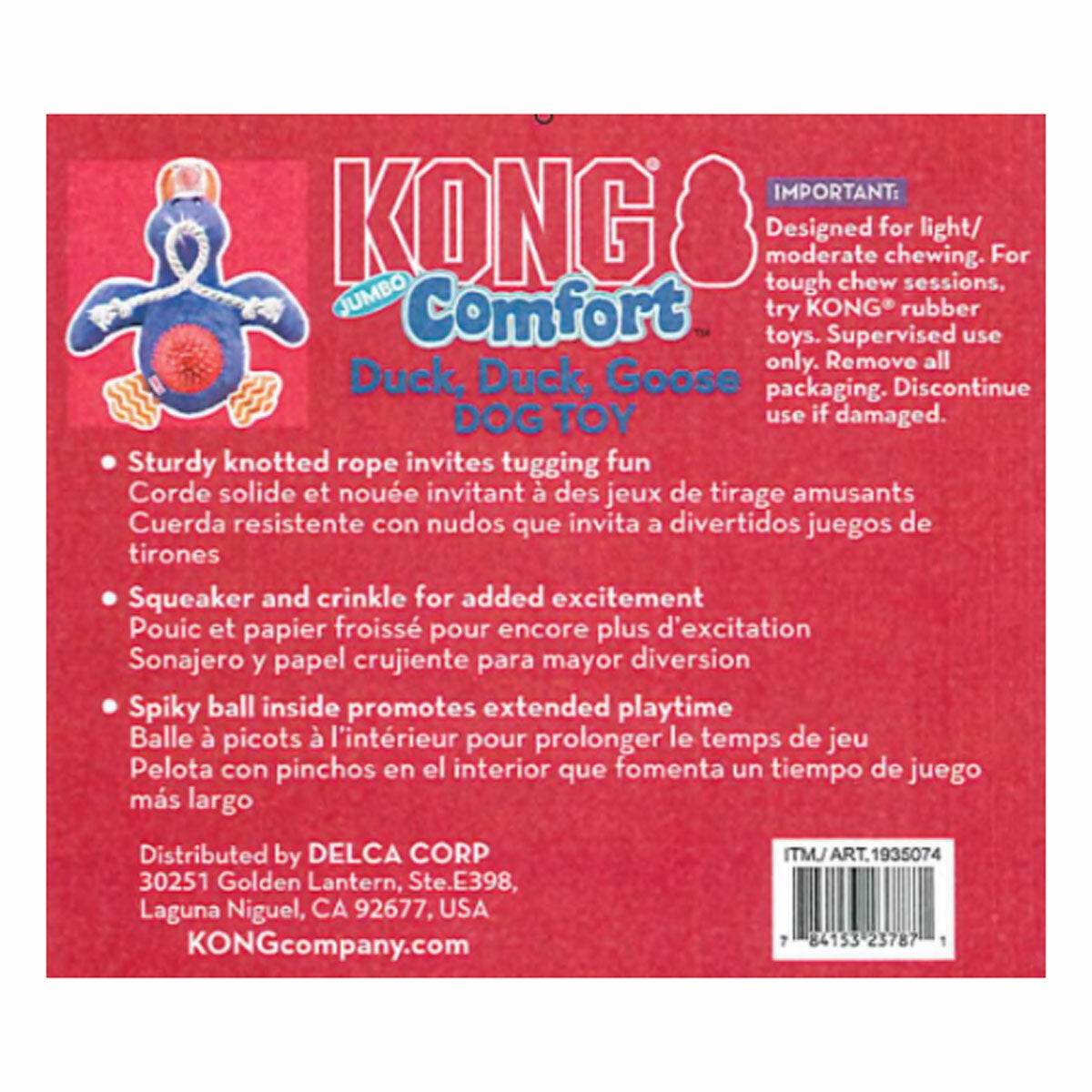 KONG Duck Duck Goose Dog Toy in 3 Colours