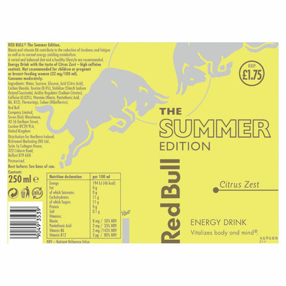 Red Bull Summer Citrus Zest PMP £1.75, 12 x 250ml
