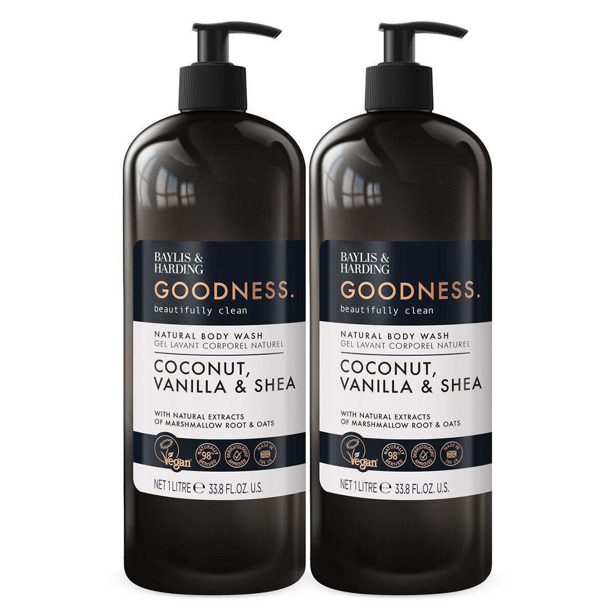 Baylis & Harding Goodness Bodywash, 2 x 1L in 2 Options