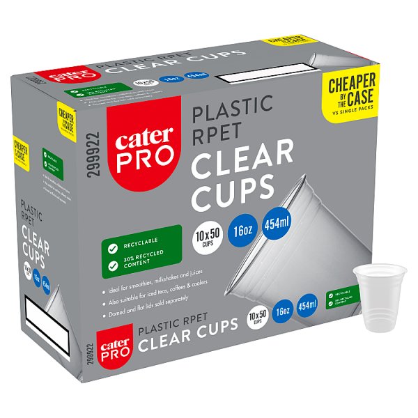 CaterPro 50 Plastic RPET Clear Cups 454ml