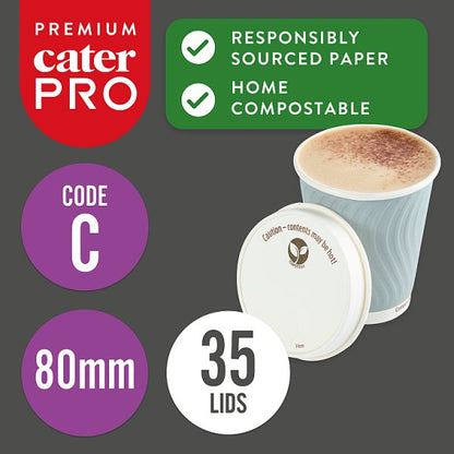 CaterPro Premium 35 Aqueous Lined Paper Sip Lids 80mm
