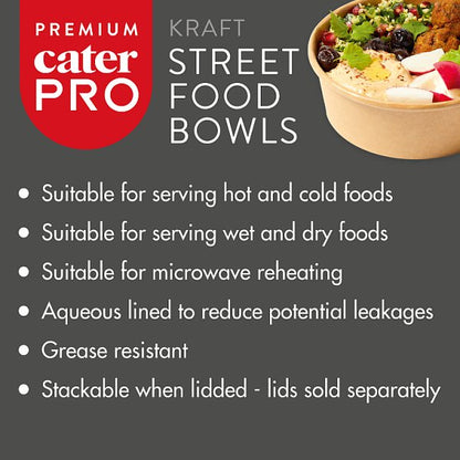 CaterPro Premium 50 Kraft Street Food Bowls 500ml