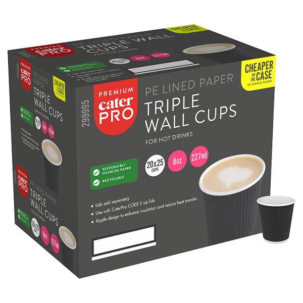 CaterPro Premium 25 PE Lined Paper Triple Wall Cups 227ml