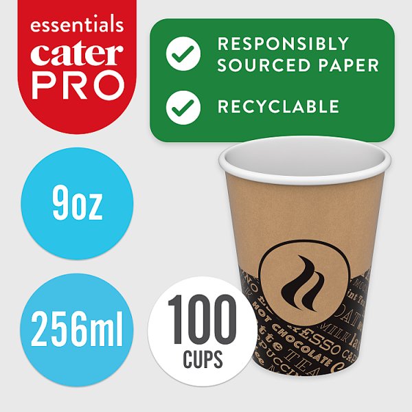 CaterPro Essentials 100 PE Lined Paper Single Wall Cups 256ml