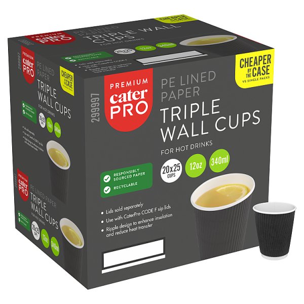 CaterPro Premium 25 PE Lined Paper Triple Wall Cups 340ml