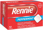 Rennie Antacids, Peppermint Flavour Heartburn Relief and Indigestion Tablets, Fast and Effective Relief for Acid Reflux, 1 Pack of 72 Tablets