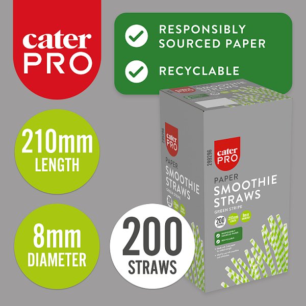 CaterPro 200 Paper Smoothie Straws Green Stripe