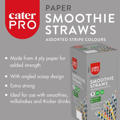CaterPro 80 Paper Smoothie Straws Assorted Stripe Colours 235mm x 12mm
