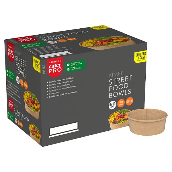 CaterPro Premium 50 Kraft Street Food Bowls 1300ml