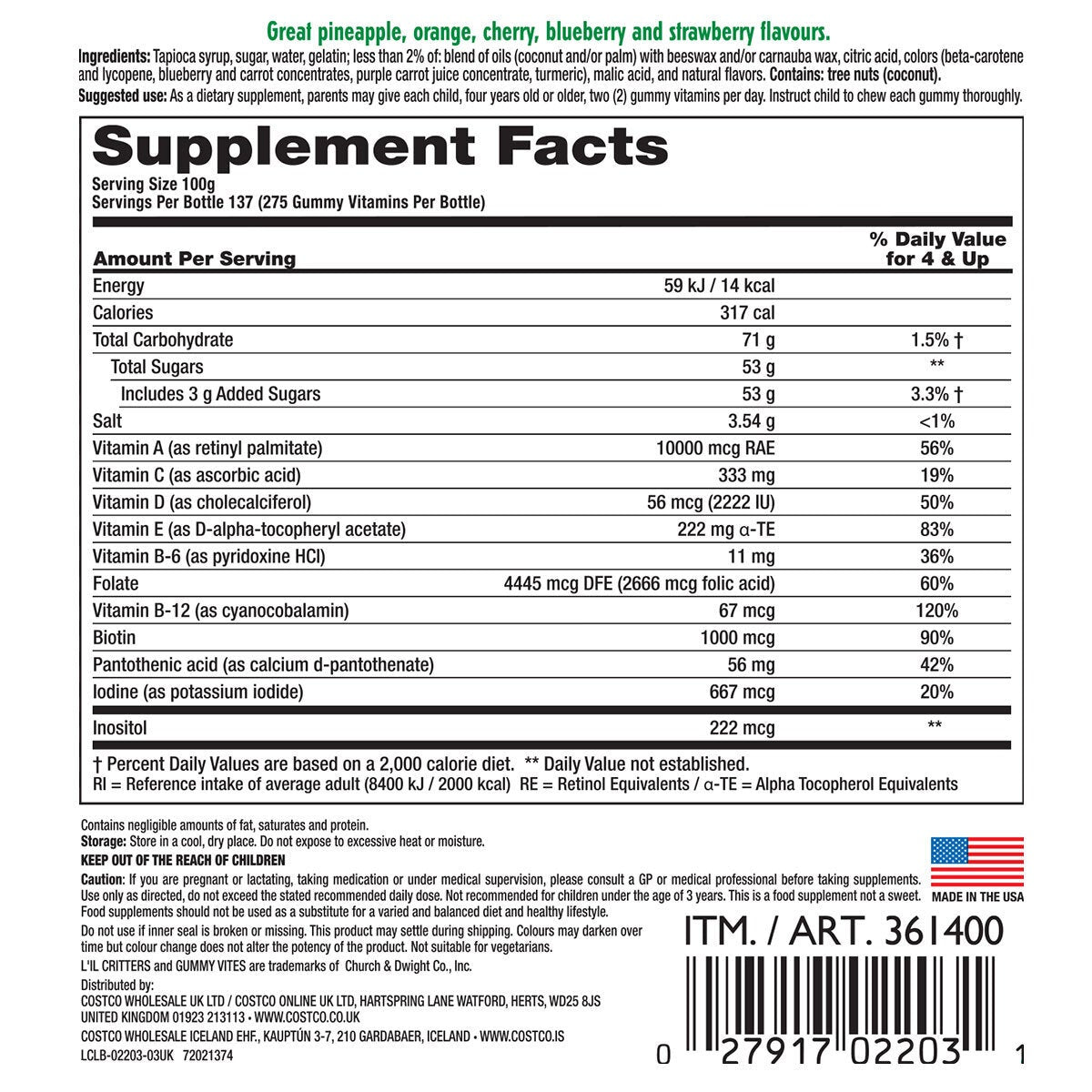 L'il Critters Gummy Vites Complete Multivitamins, 275 Pack
