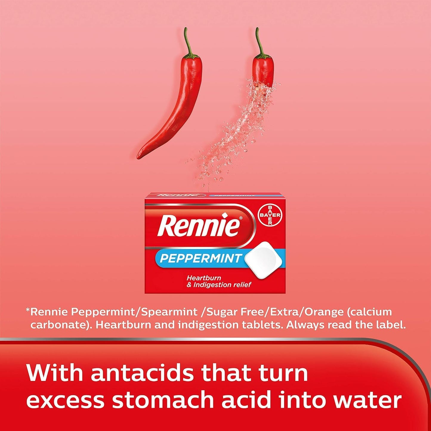 Rennie Antacids, Peppermint Flavour Heartburn Relief and Indigestion Tablets, Fast and Effective Relief for Acid Reflux, 1 Pack of 72 Tablets