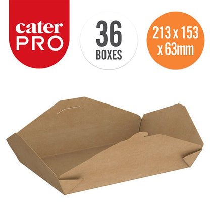 CaterPro 36 Kraft Food Boxes with Folded Lid 1500ml 213 x 153 x 63mm