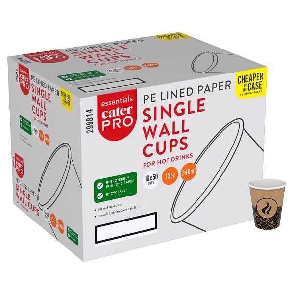 CaterPro Essentials 50 PE Lined Paper Single Wall Cups 340ml