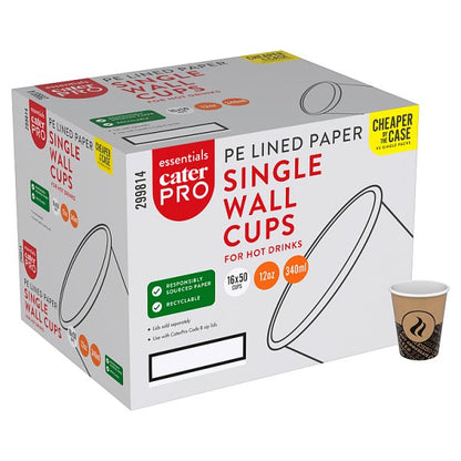 CaterPro Essentials 50 PE Lined Paper Single Wall Cups 340ml