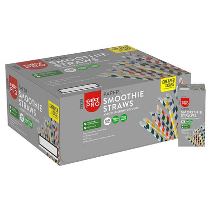 CaterPro 80 Paper Smoothie Straws Assorted Stripe Colours 235mm x 12mm