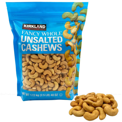 Kirkland Signature Fancy Whole Unsalted & Roasted Cashews Nuts Bag Pack 1.13kg