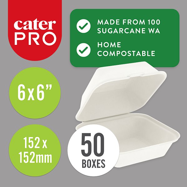 CaterPro 50 Bagasse Burger Boxes with Hinged Lids