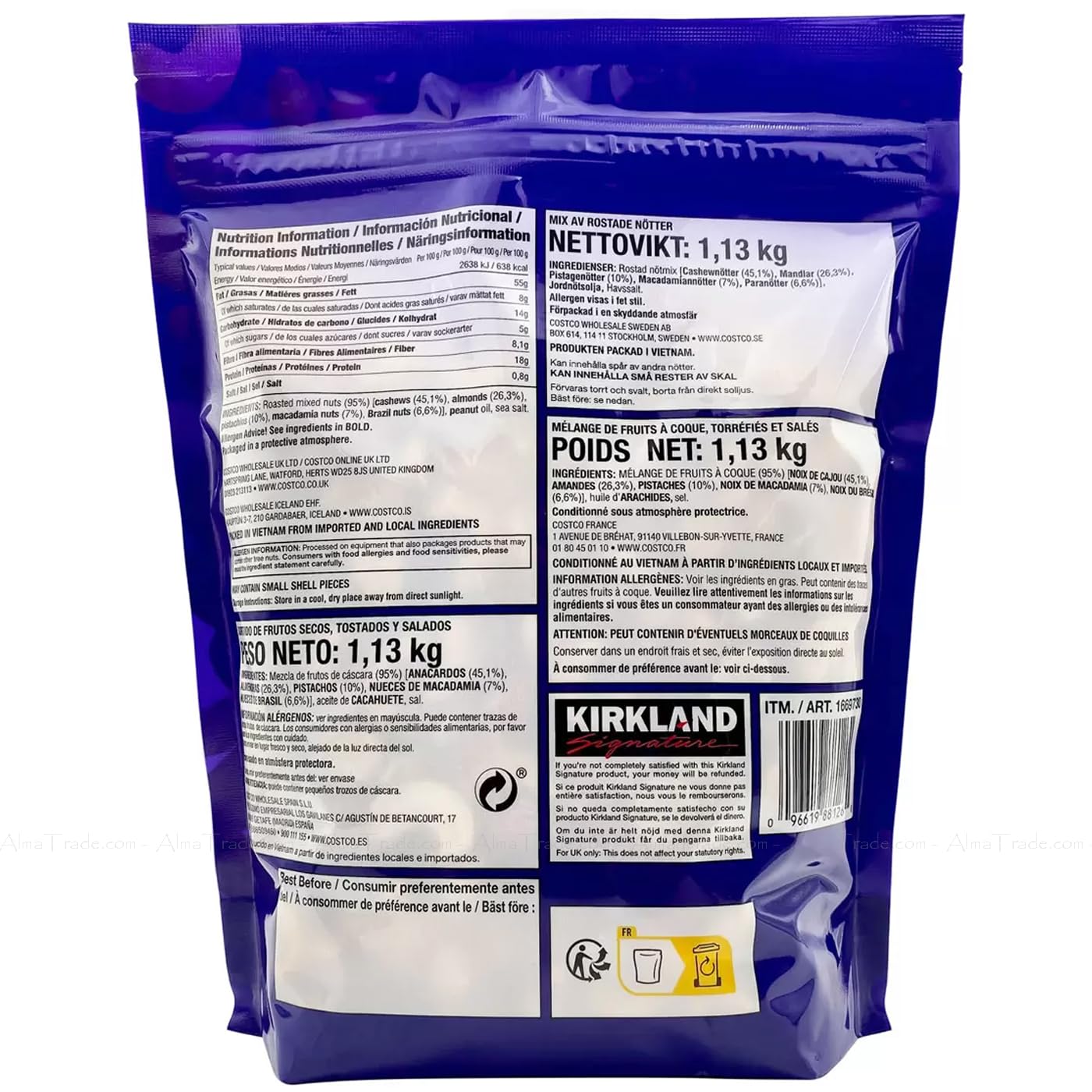 Kirkland Signature Extra Fancy Salted Mixed Nuts Cashew Brazil Bag Pack 1.13kg