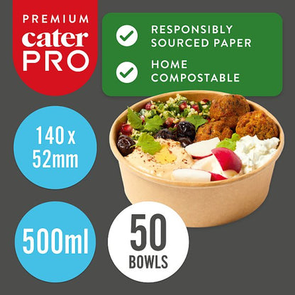 CaterPro Premium 50 Kraft Street Food Bowls 500ml