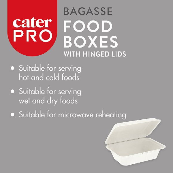 CaterPro 50 Bagasse Food Boxes with Hinged Lids 7x5”/127x178mm