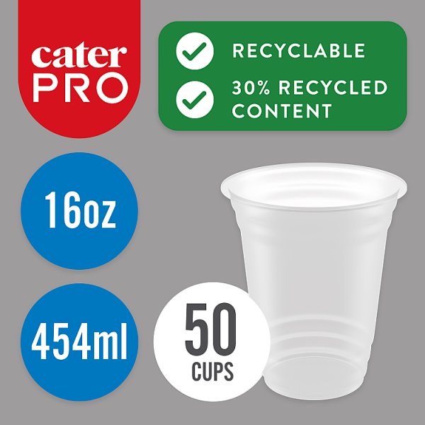 CaterPro 50 Plastic RPET Clear Cups 454ml