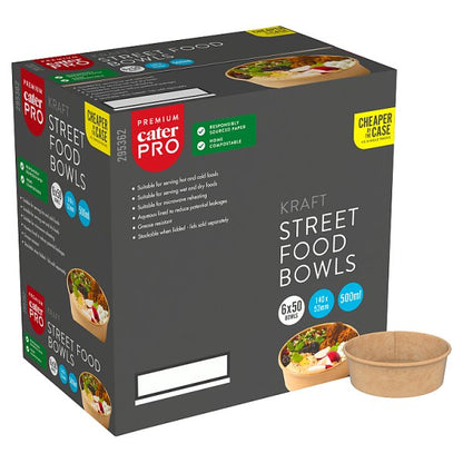CaterPro Premium 50 Kraft Street Food Bowls 500ml
