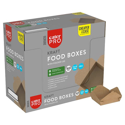 CaterPro 50 Kraft Food Boxes with Folded Lids 800ml 133 x 103 x 63mm