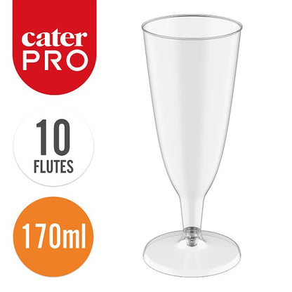 CaterPro 10 Plastic PP Champagne Flutes 170ml