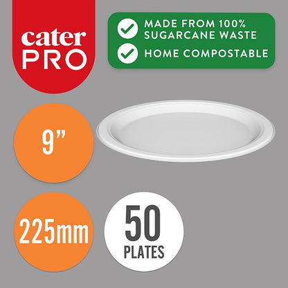 CaterPro 50 Bagasse Plates 225mm
