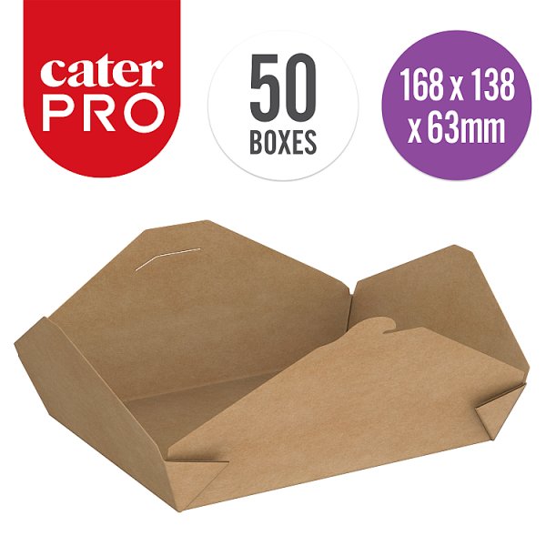 CaterPro 50 Kraft Food Boxes with Folded Lid 1300ml 168 x 138 x 63mm