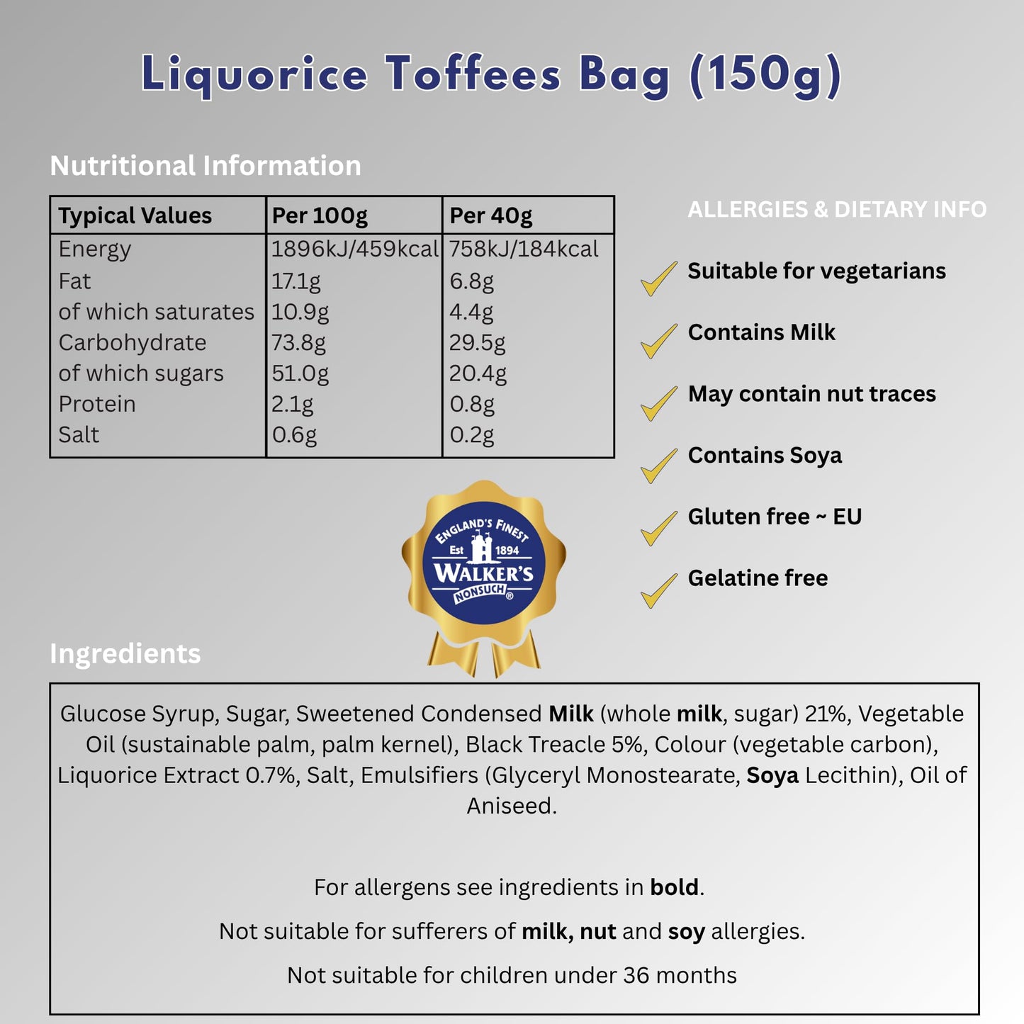 Walkers Nonsuch Liquorice Toffees (150g) - Pack of 2