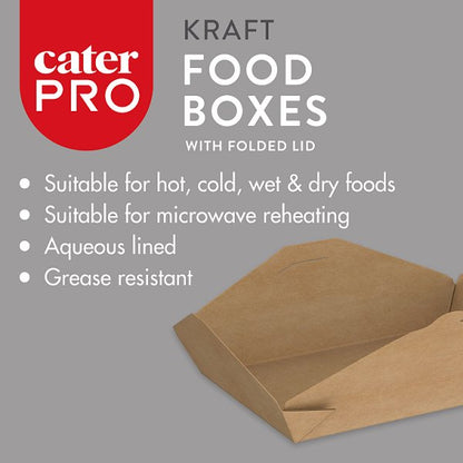 CaterPro 36 Kraft Food Boxes with Folded Lid 1500ml 213 x 153 x 63mm