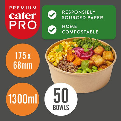 CaterPro Premium 50 Kraft Street Food Bowls 1300ml